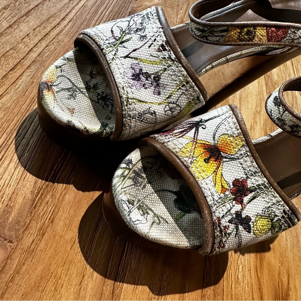 Gucci Women’s Danielle Flora Infinity Canvas Leather Platform Heel Sandals Strap - Picture 5 of 16